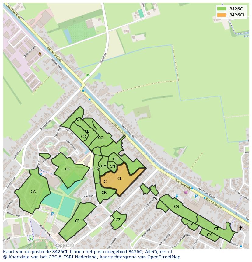 Afbeelding van het postcodegebied 8426 CL op de kaart.