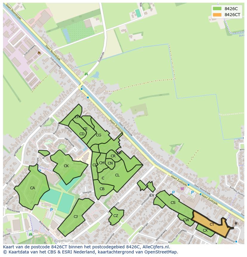 Afbeelding van het postcodegebied 8426 CT op de kaart.