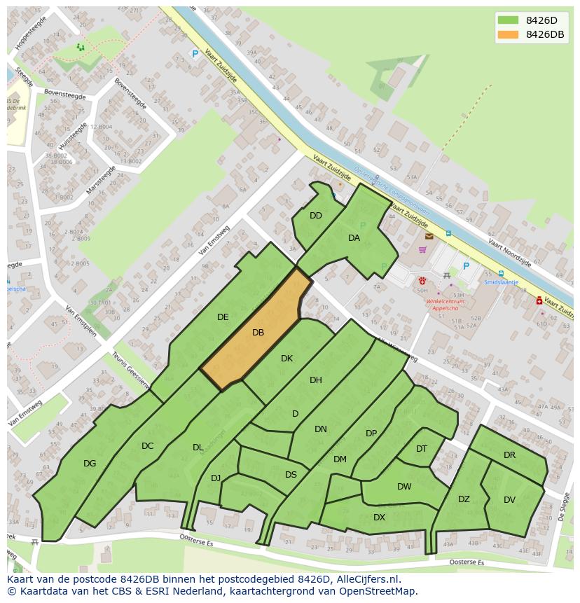Afbeelding van het postcodegebied 8426 DB op de kaart.