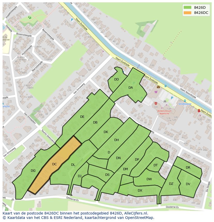 Afbeelding van het postcodegebied 8426 DC op de kaart.