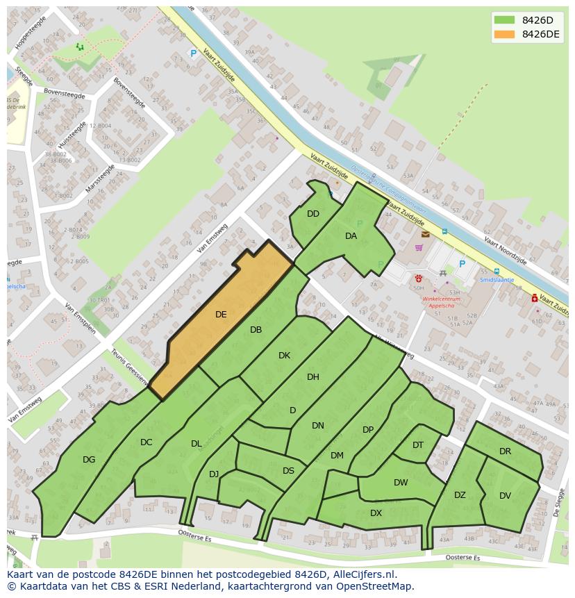 Afbeelding van het postcodegebied 8426 DE op de kaart.