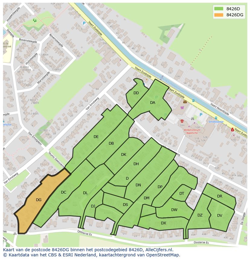 Afbeelding van het postcodegebied 8426 DG op de kaart.