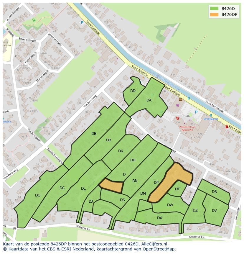 Afbeelding van het postcodegebied 8426 DP op de kaart.
