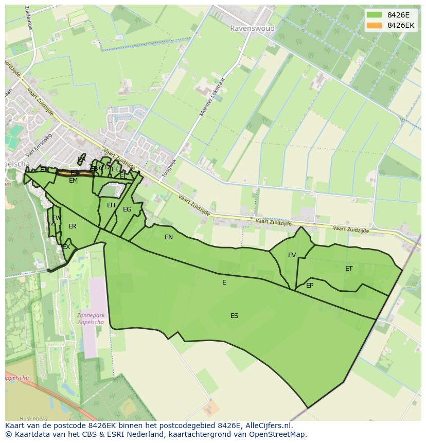Afbeelding van het postcodegebied 8426 EK op de kaart.