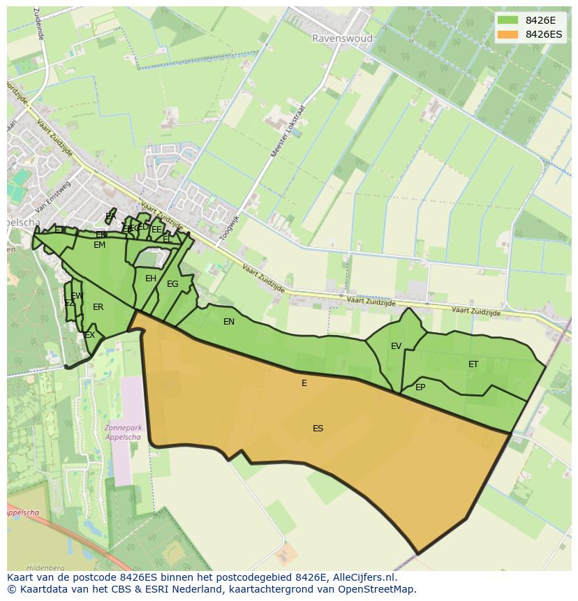 Afbeelding van het postcodegebied 8426 ES op de kaart.