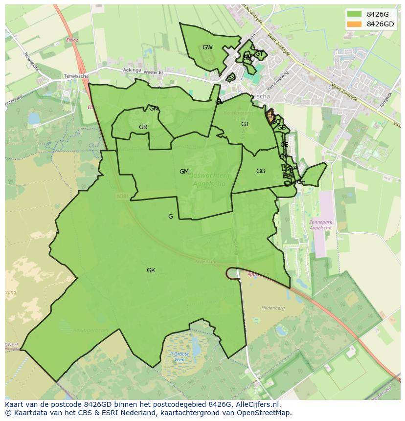 Afbeelding van het postcodegebied 8426 GD op de kaart.