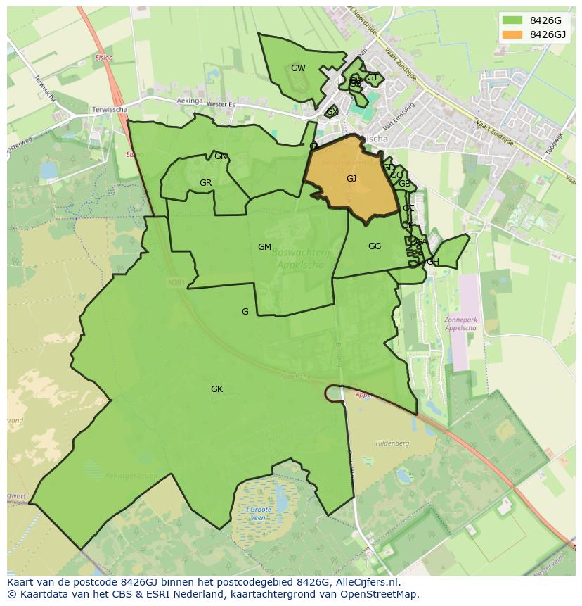 Afbeelding van het postcodegebied 8426 GJ op de kaart.
