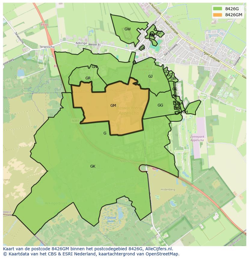 Afbeelding van het postcodegebied 8426 GM op de kaart.