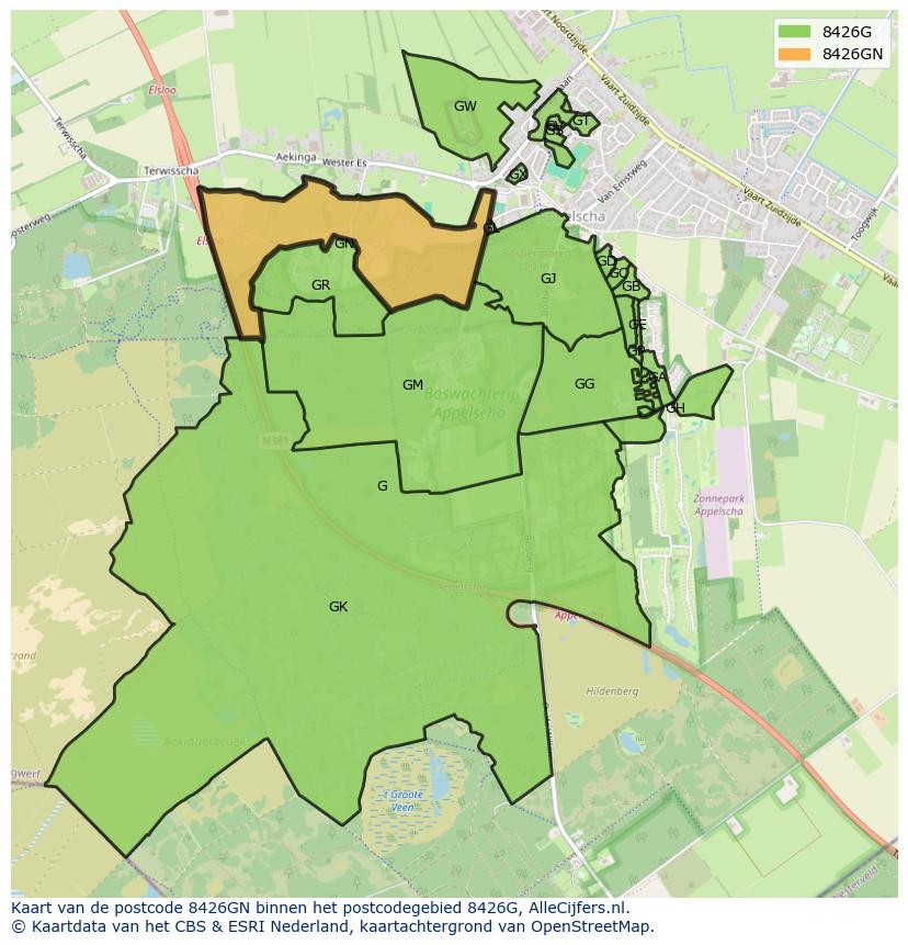 Afbeelding van het postcodegebied 8426 GN op de kaart.