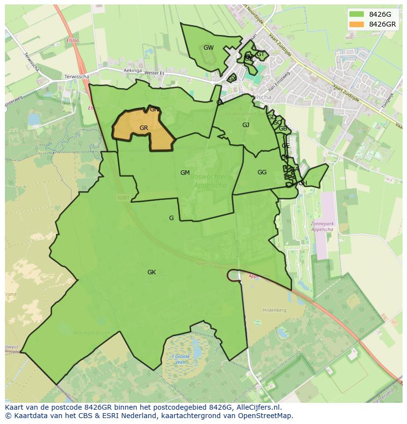 Afbeelding van het postcodegebied 8426 GR op de kaart.