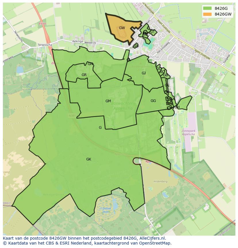 Afbeelding van het postcodegebied 8426 GW op de kaart.