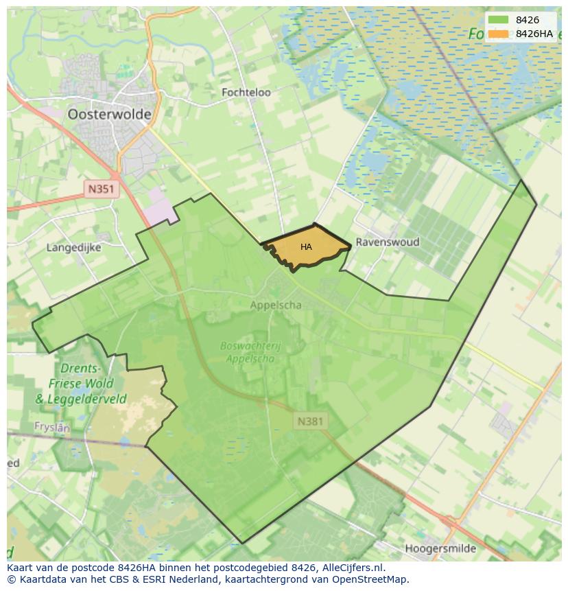 Afbeelding van het postcodegebied 8426 HA op de kaart.