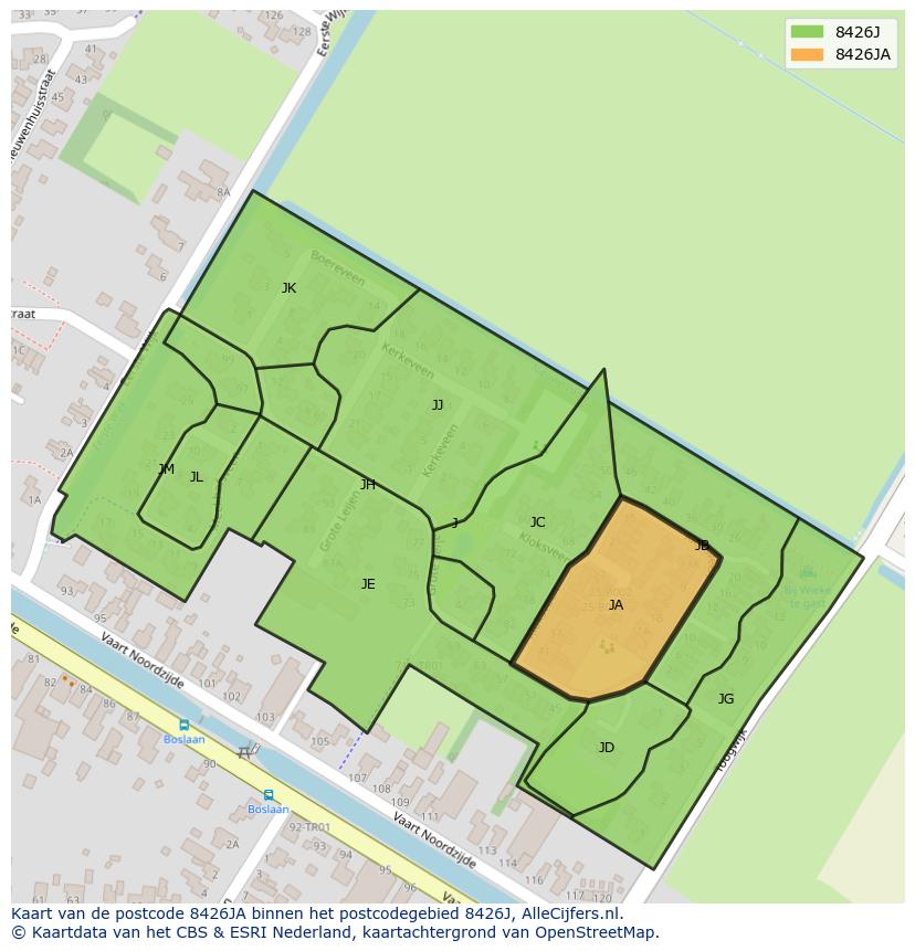 Afbeelding van het postcodegebied 8426 JA op de kaart.