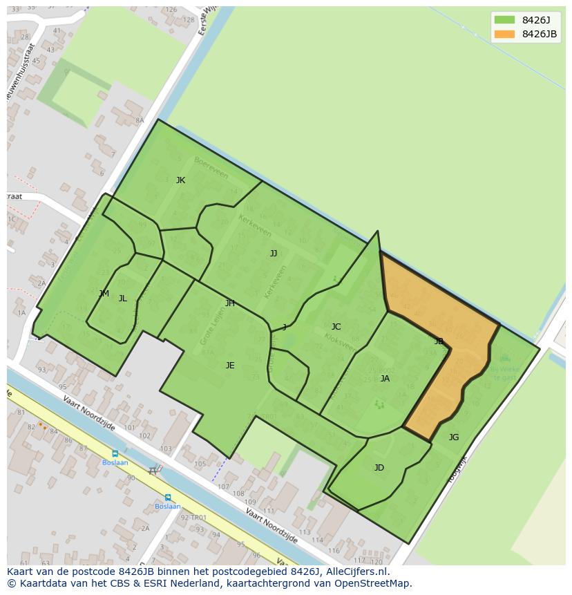 Afbeelding van het postcodegebied 8426 JB op de kaart.