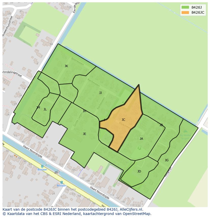 Afbeelding van het postcodegebied 8426 JC op de kaart.
