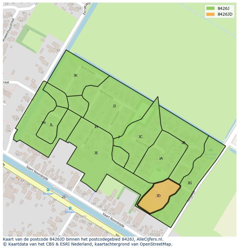 Afbeelding van het postcodegebied 8426 JD op de kaart.