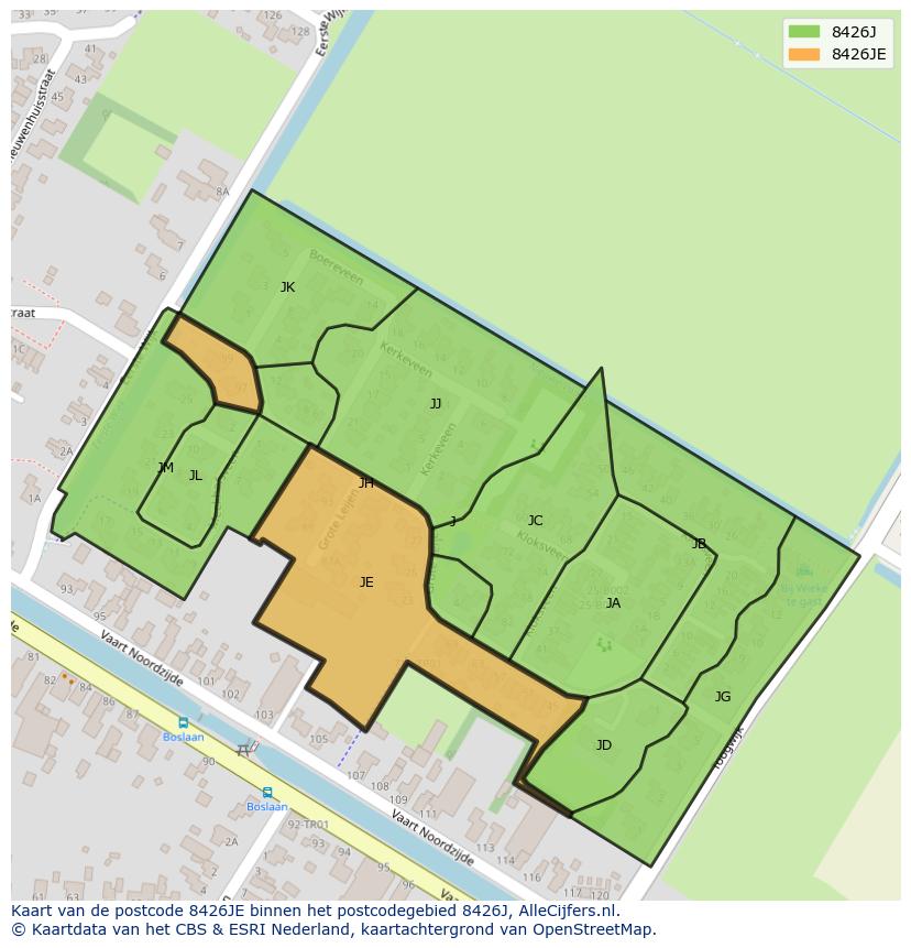 Afbeelding van het postcodegebied 8426 JE op de kaart.