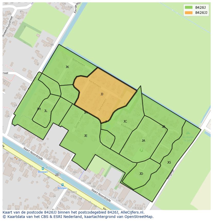 Afbeelding van het postcodegebied 8426 JJ op de kaart.