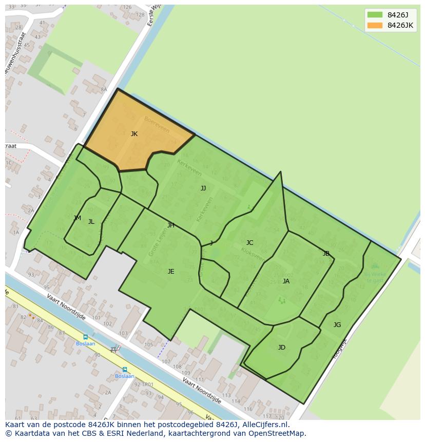 Afbeelding van het postcodegebied 8426 JK op de kaart.