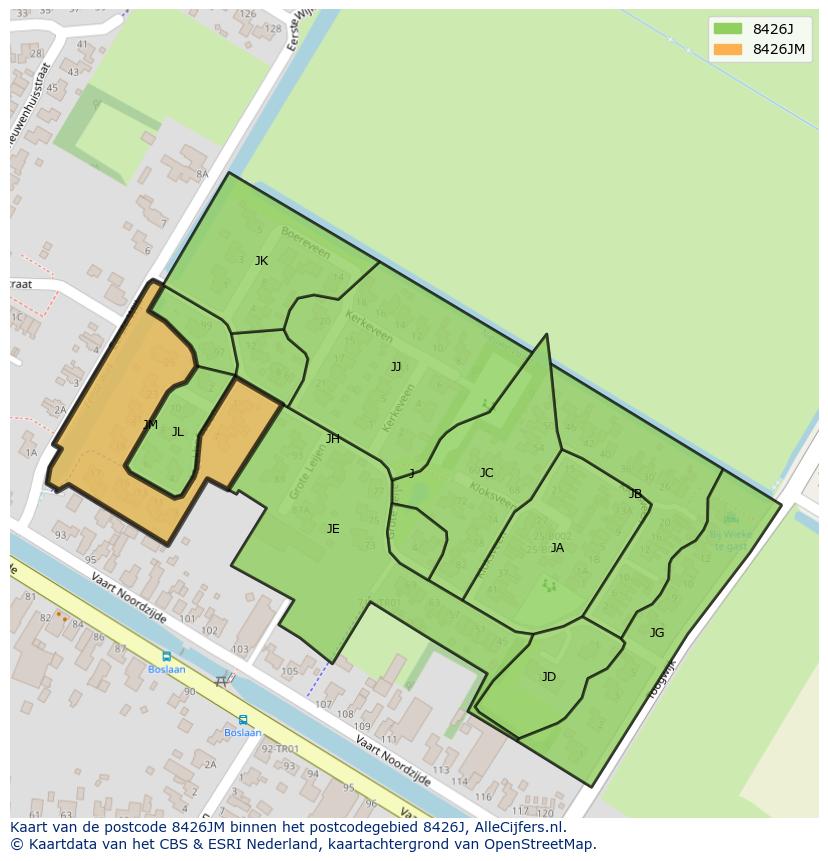Afbeelding van het postcodegebied 8426 JM op de kaart.