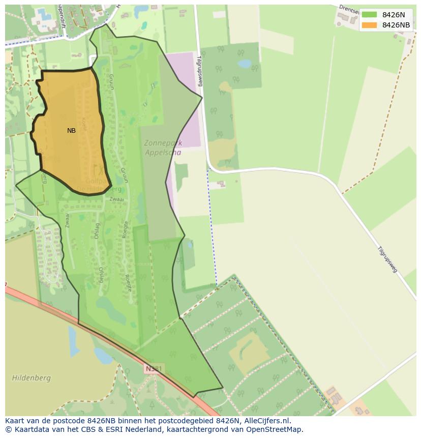 Afbeelding van het postcodegebied 8426 NB op de kaart.