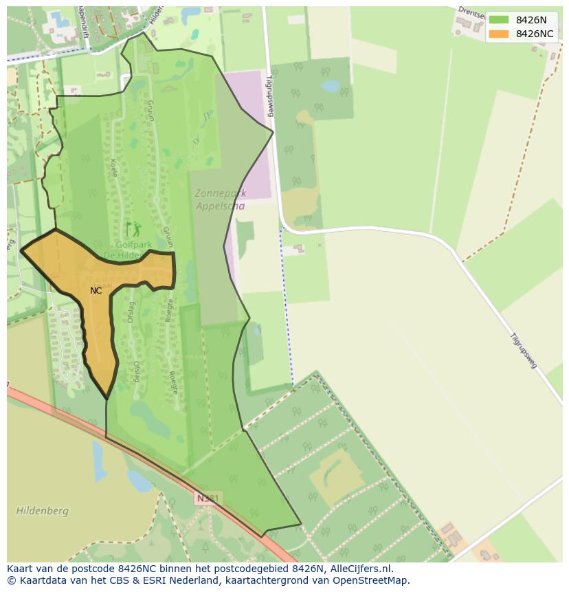 Afbeelding van het postcodegebied 8426 NC op de kaart.