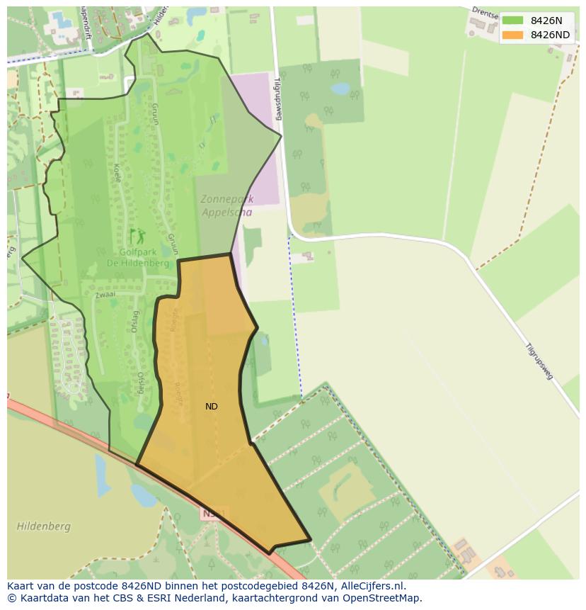 Afbeelding van het postcodegebied 8426 ND op de kaart.