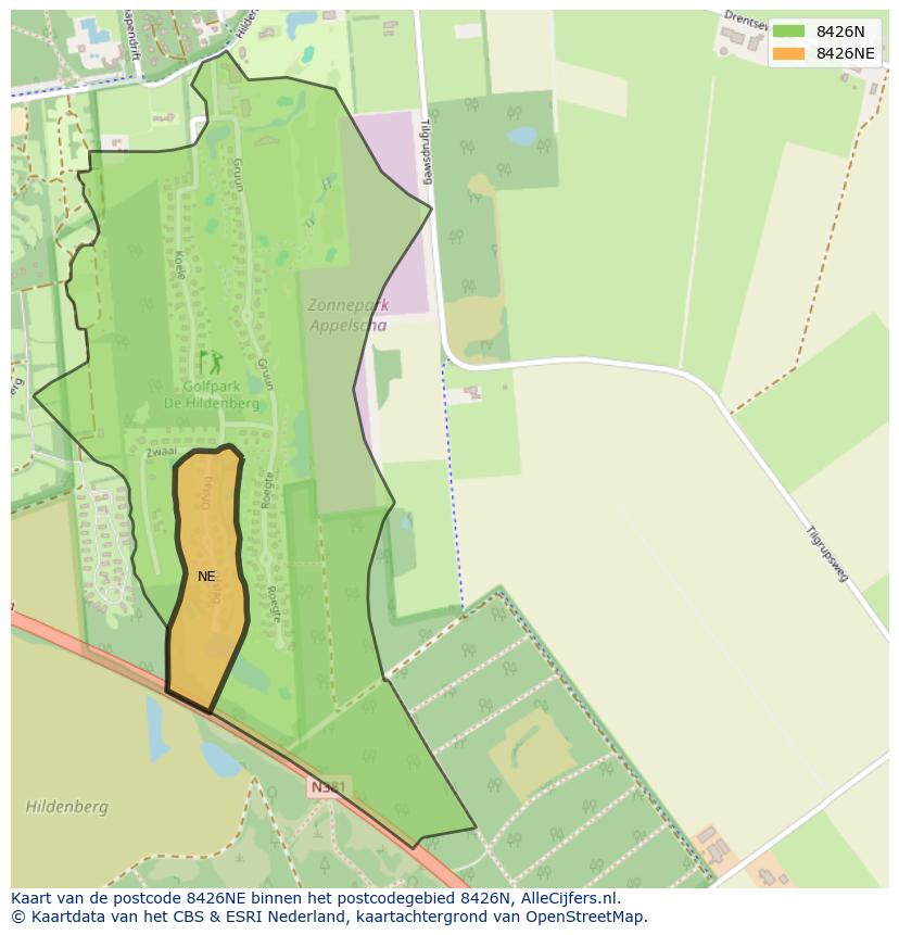 Afbeelding van het postcodegebied 8426 NE op de kaart.