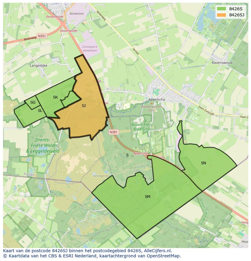 Afbeelding van het postcodegebied 8426 SJ op de kaart.