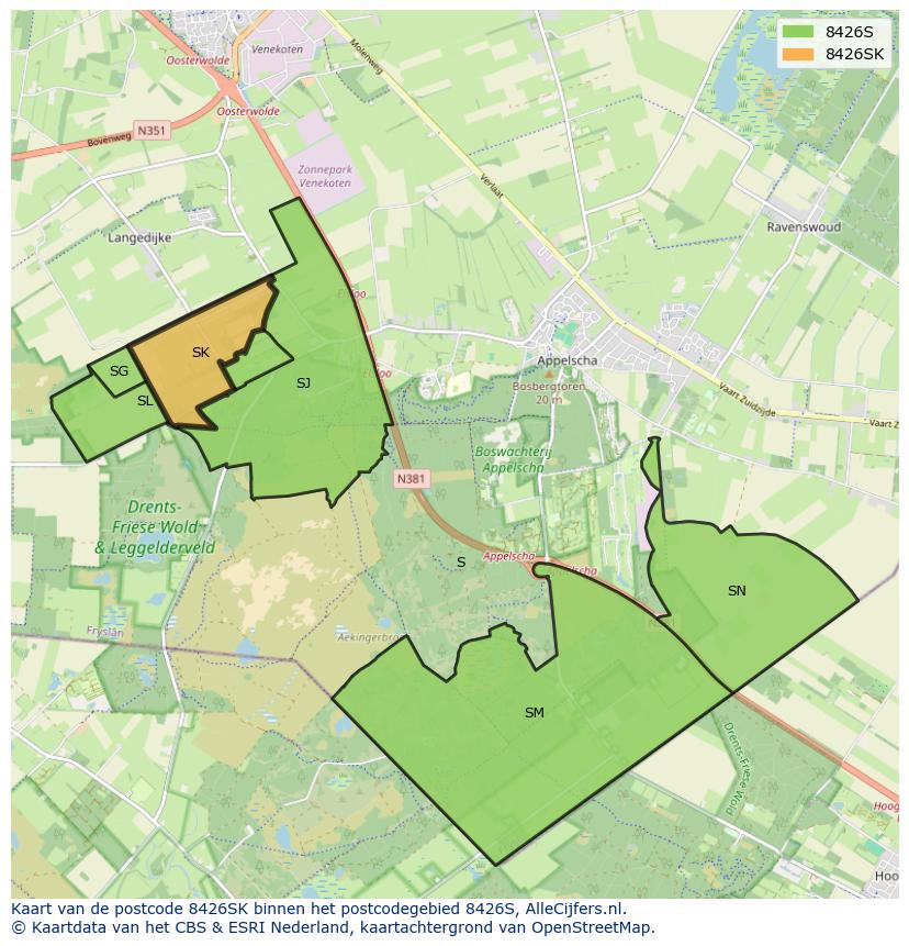 Afbeelding van het postcodegebied 8426 SK op de kaart.