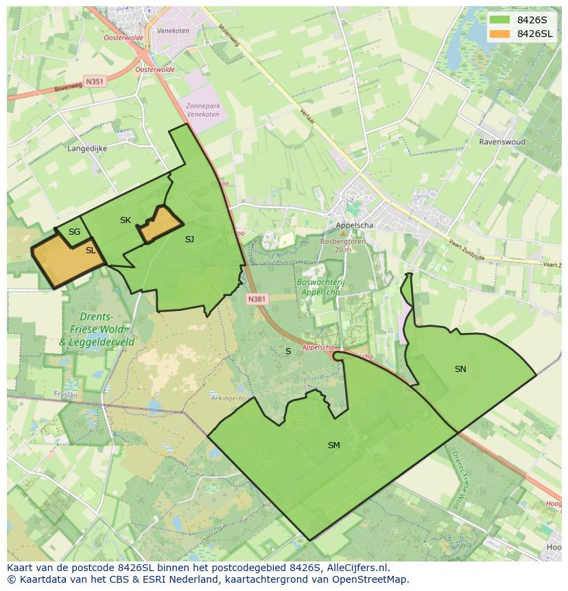 Afbeelding van het postcodegebied 8426 SL op de kaart.