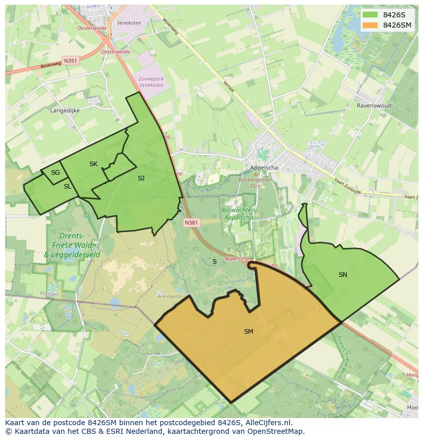 Afbeelding van het postcodegebied 8426 SM op de kaart.
