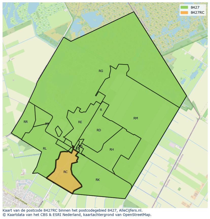 Afbeelding van het postcodegebied 8427 RC op de kaart.