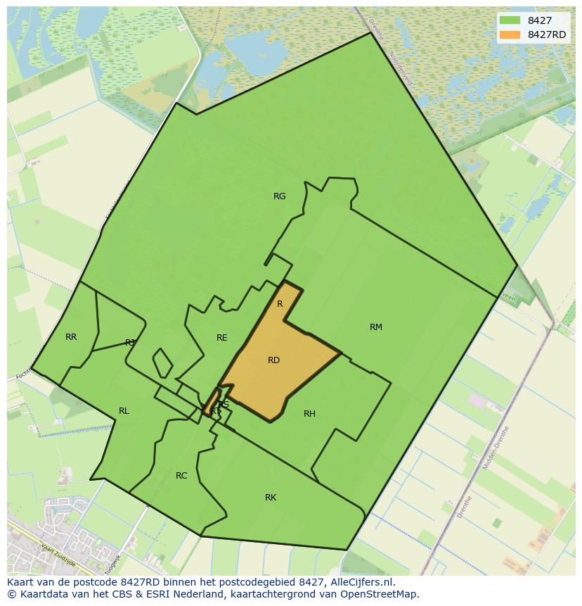 Afbeelding van het postcodegebied 8427 RD op de kaart.