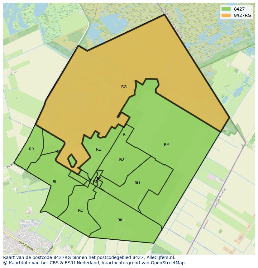 Afbeelding van het postcodegebied 8427 RG op de kaart.