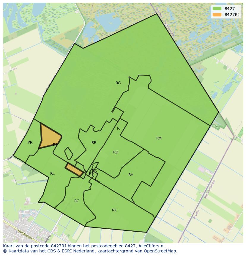 Afbeelding van het postcodegebied 8427 RJ op de kaart.