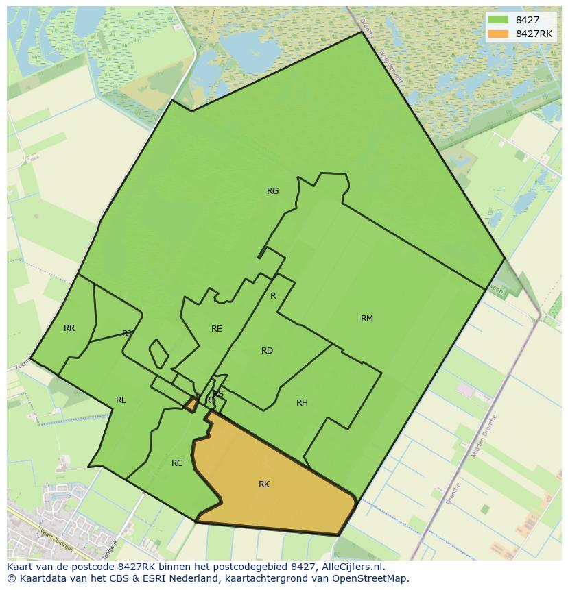 Afbeelding van het postcodegebied 8427 RK op de kaart.