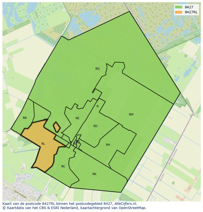 Afbeelding van het postcodegebied 8427 RL op de kaart.