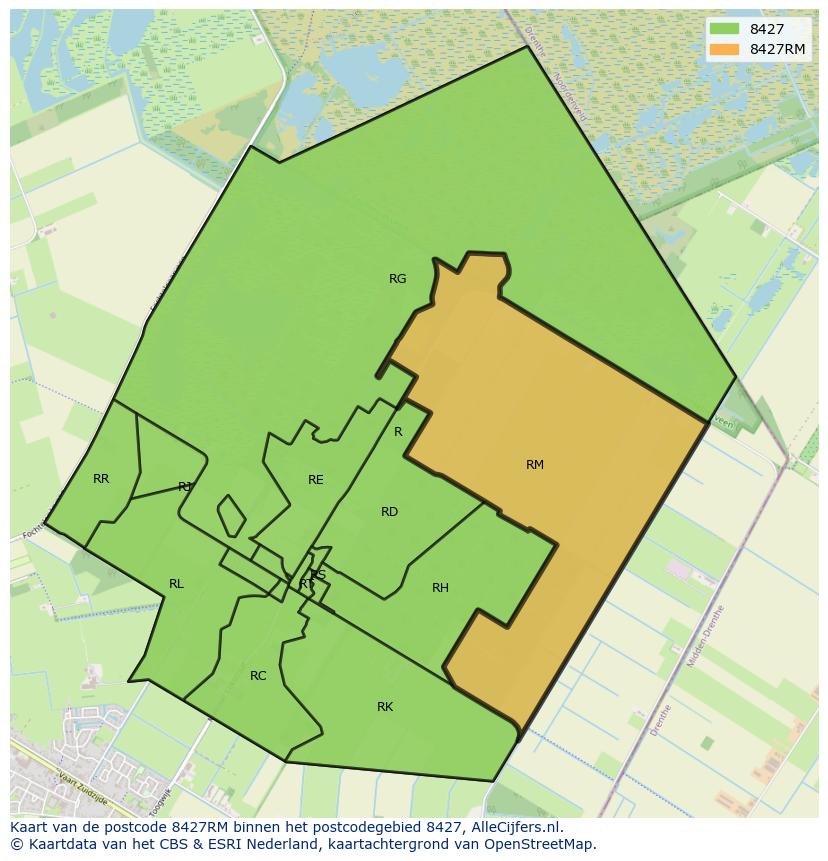 Afbeelding van het postcodegebied 8427 RM op de kaart.