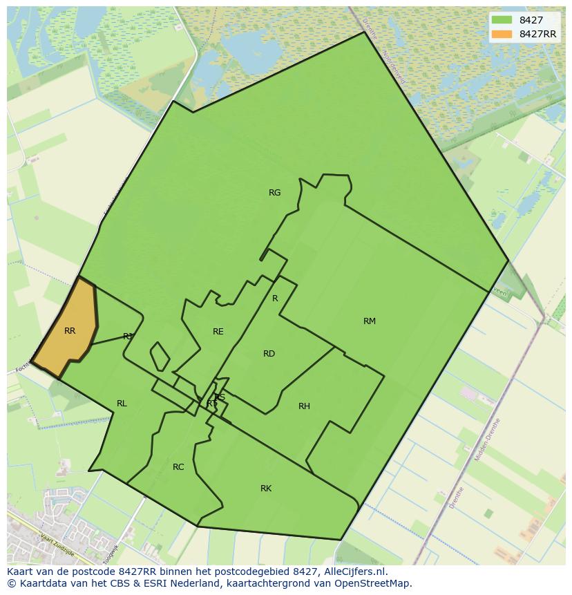 Afbeelding van het postcodegebied 8427 RR op de kaart.