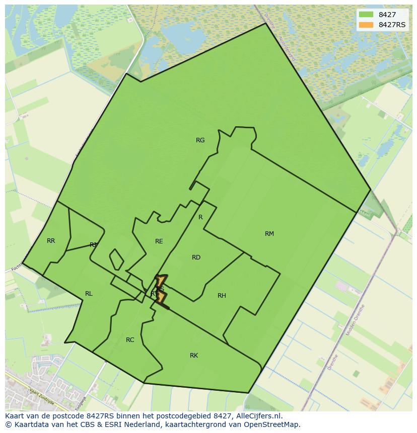 Afbeelding van het postcodegebied 8427 RS op de kaart.