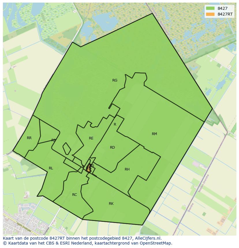 Afbeelding van het postcodegebied 8427 RT op de kaart.