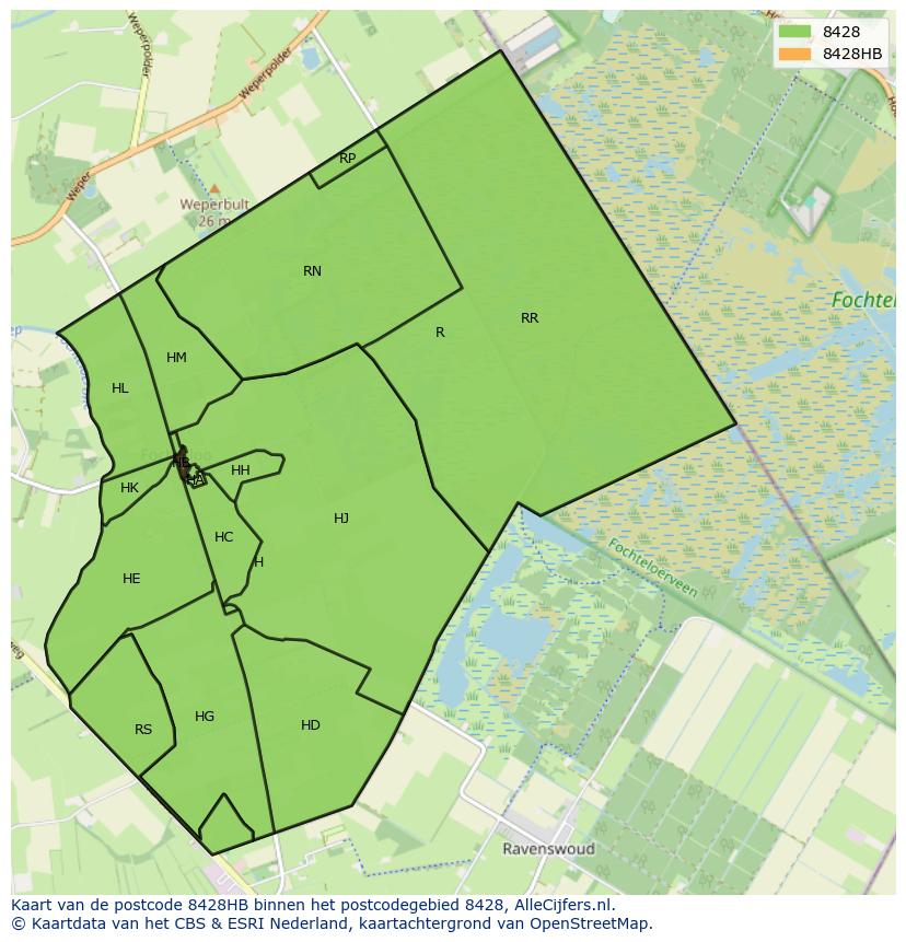 Afbeelding van het postcodegebied 8428 HB op de kaart.