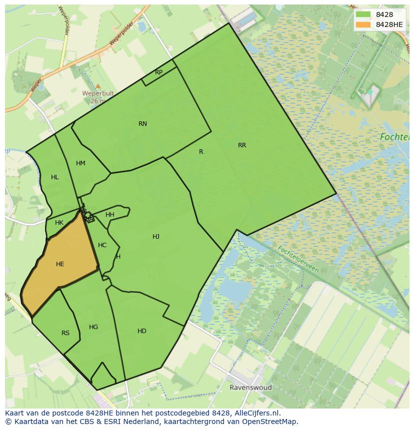 Afbeelding van het postcodegebied 8428 HE op de kaart.