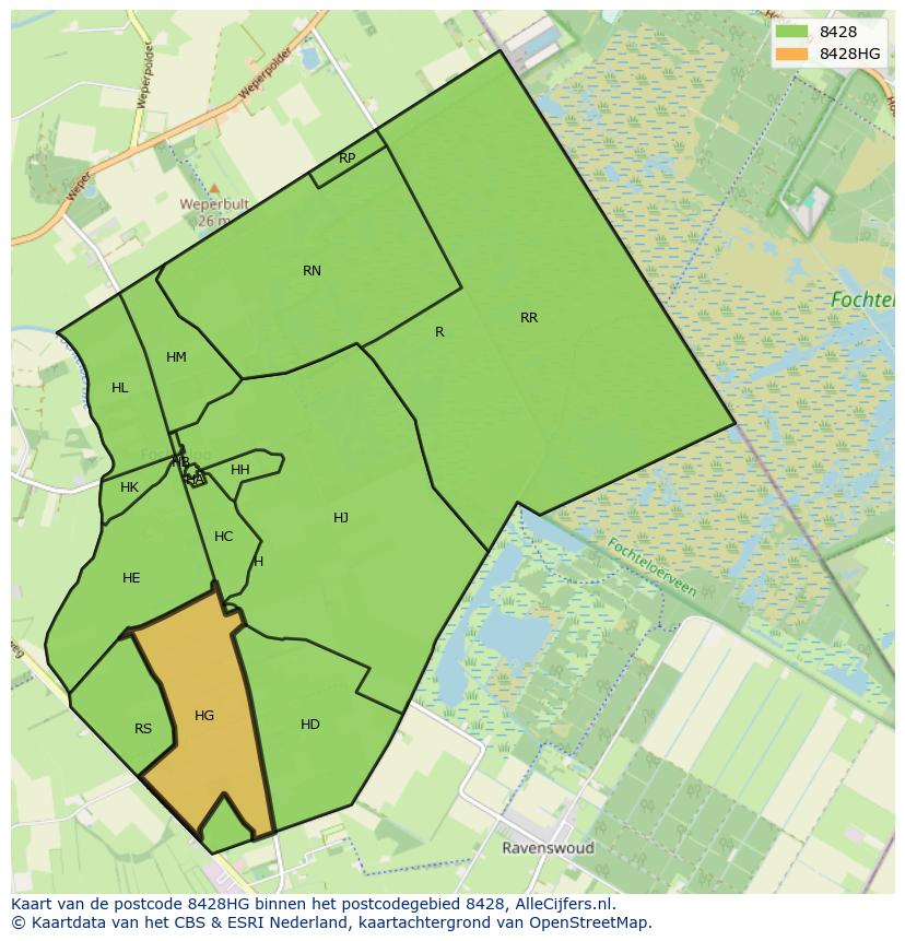 Afbeelding van het postcodegebied 8428 HG op de kaart.