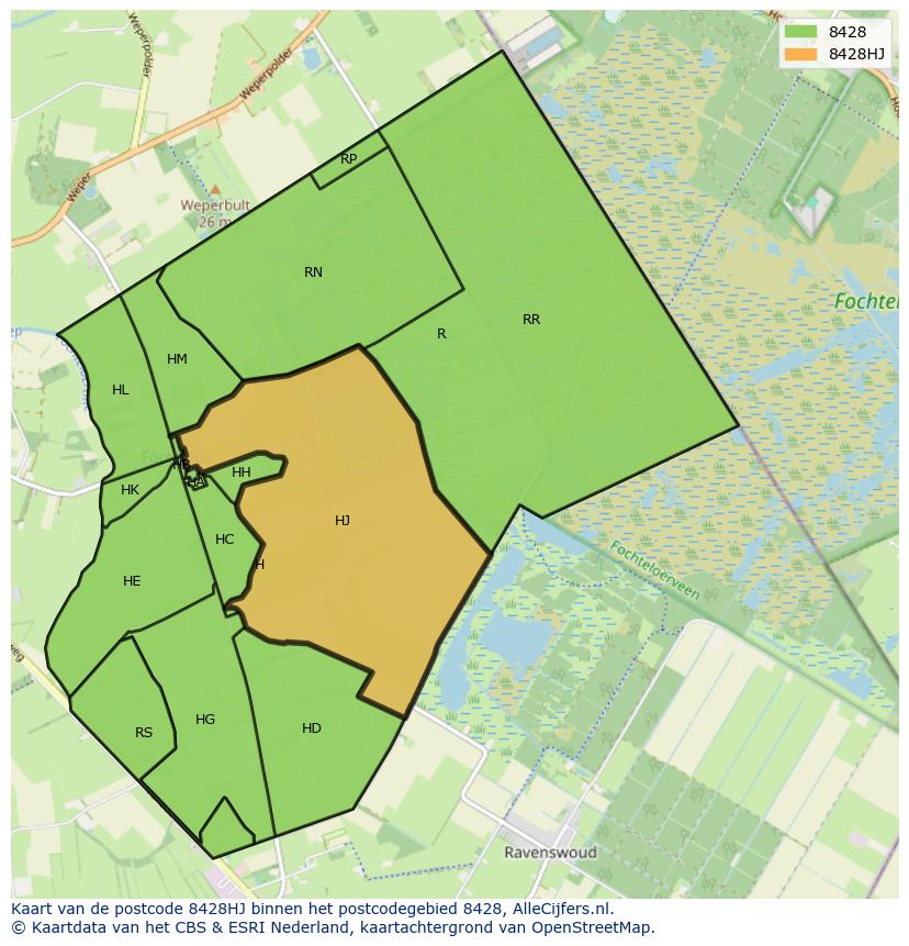 Afbeelding van het postcodegebied 8428 HJ op de kaart.