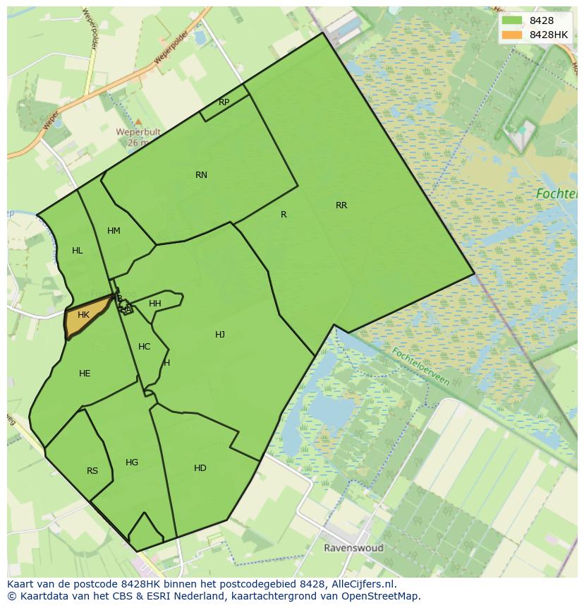 Afbeelding van het postcodegebied 8428 HK op de kaart.