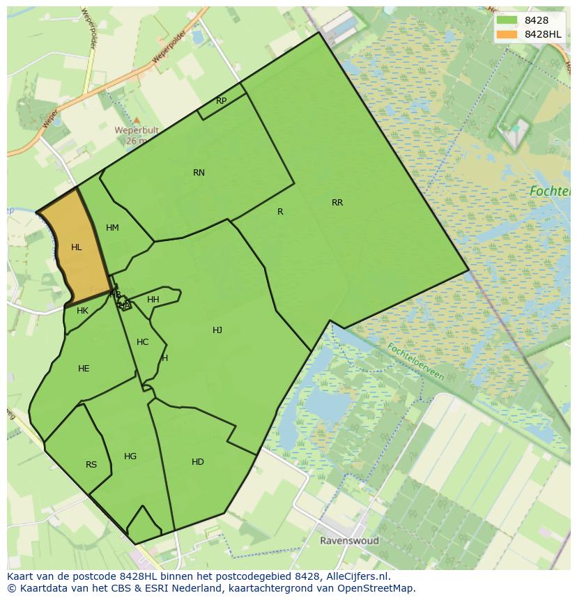 Afbeelding van het postcodegebied 8428 HL op de kaart.