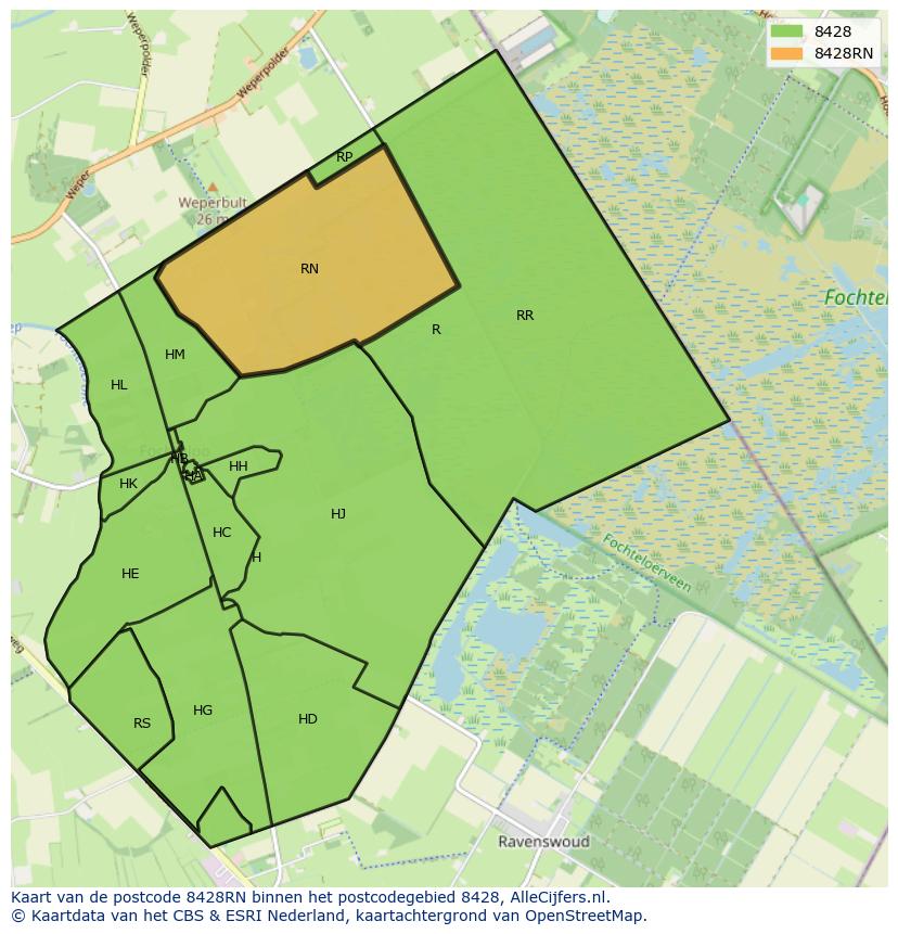 Afbeelding van het postcodegebied 8428 RN op de kaart.
