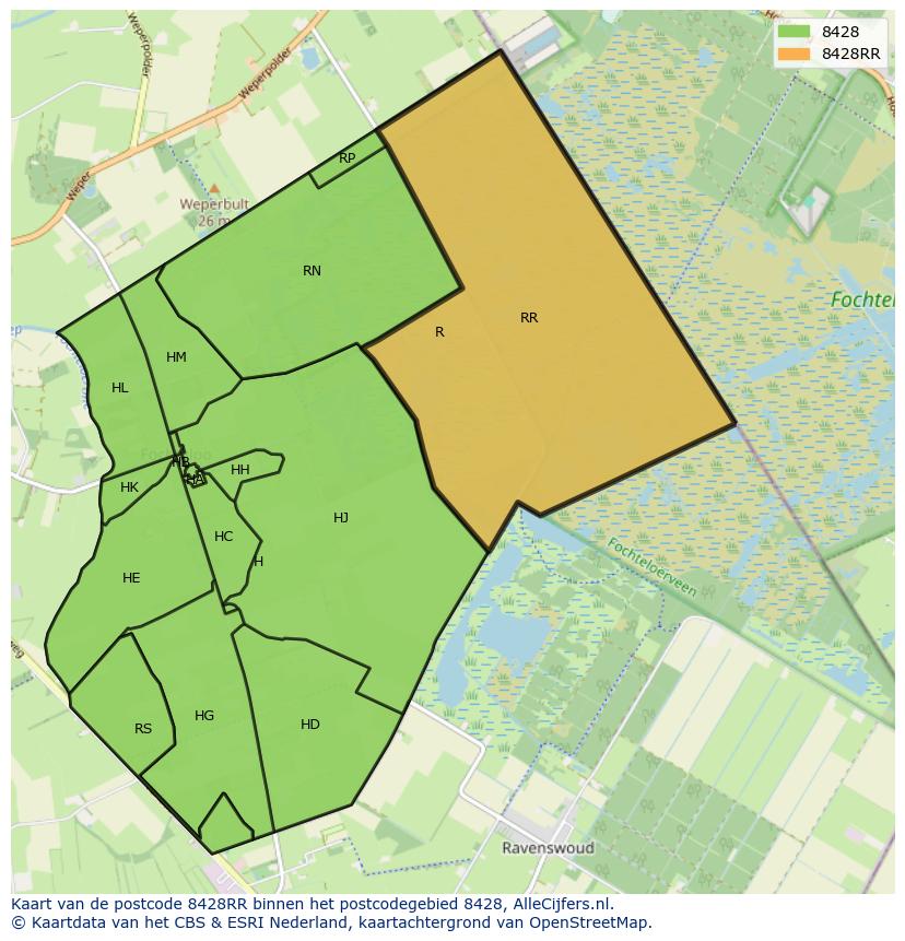 Afbeelding van het postcodegebied 8428 RR op de kaart.